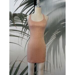 Fashion Nova Peach Rhinestone Dress Size S